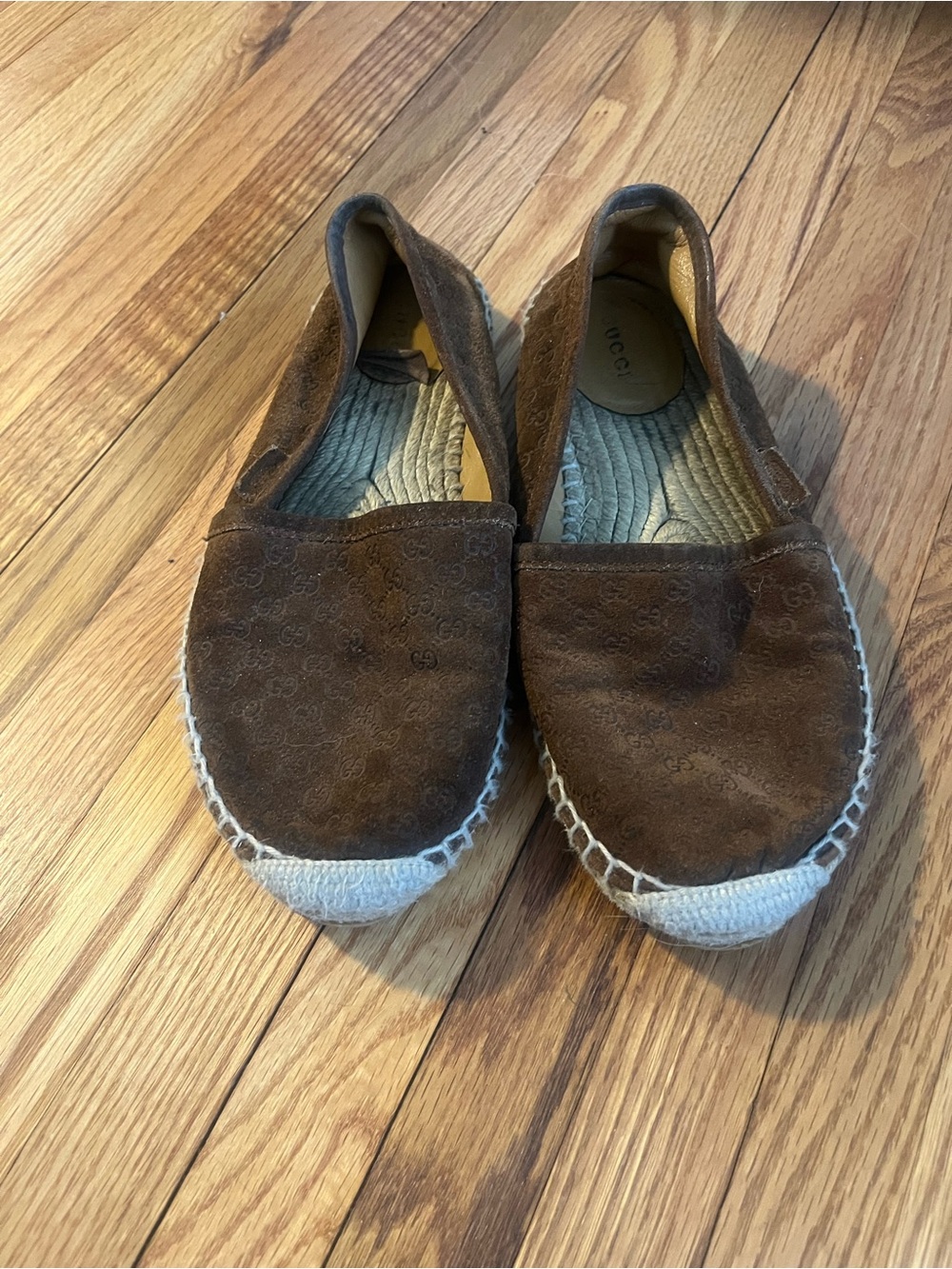 Gucci Brown Suede Monogram Espadrille Slip-On